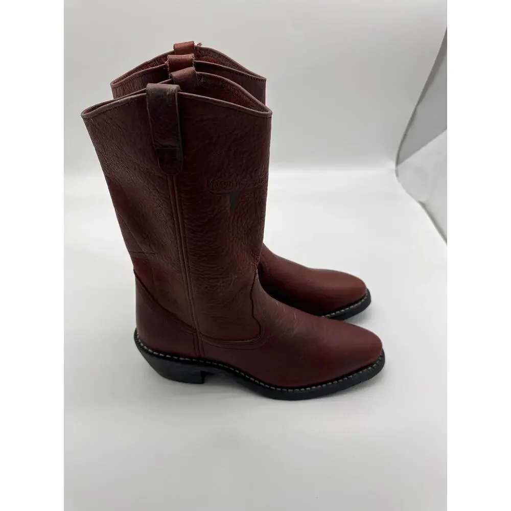 Mason Western Brown Leather Pull On‎ Boots Size 9.5 B
